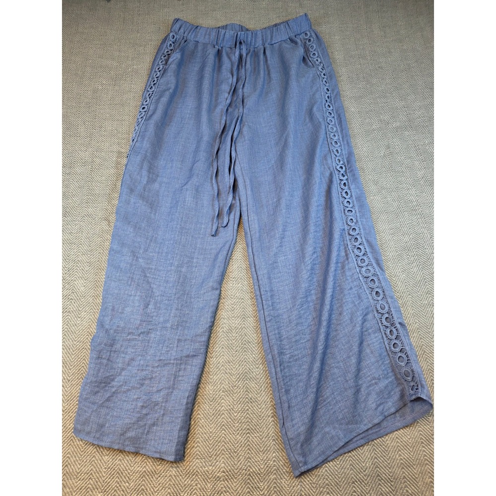 SHEIN Blue Wide Leg Crochet Trim Drawstring Pants XL 12